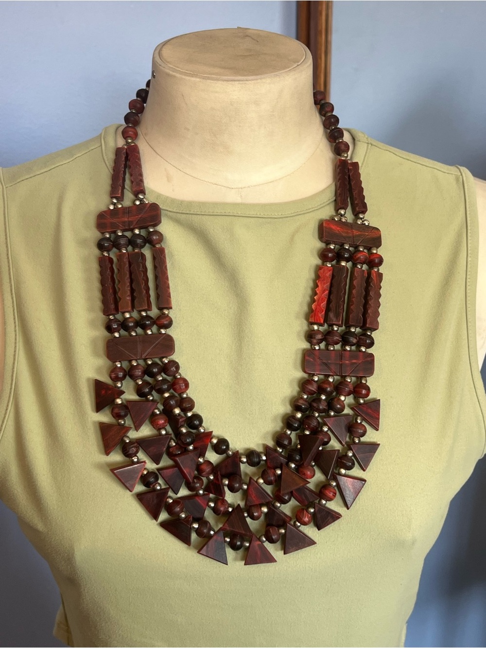 Wood Look Multi Strand Statement Necklace